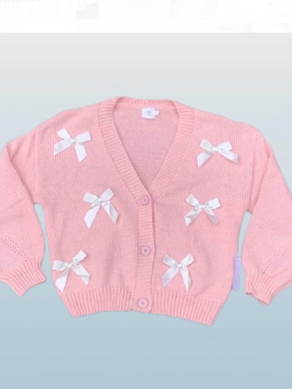 🎀HOST PICK🎀- NWT - Luna Ivy-Coquette Pink V-Neck Cardigan with White Bows.